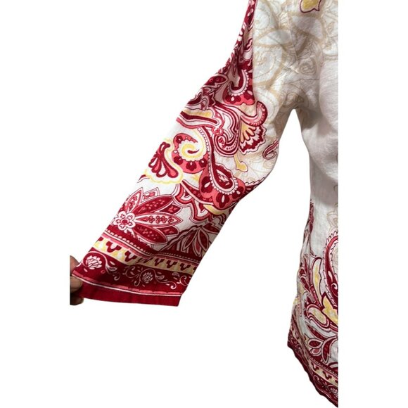 JM Collection Paisley Print Linen Tunic β Red/Tan Boho Blouse β Size M β EUC - Picture 6 of 14